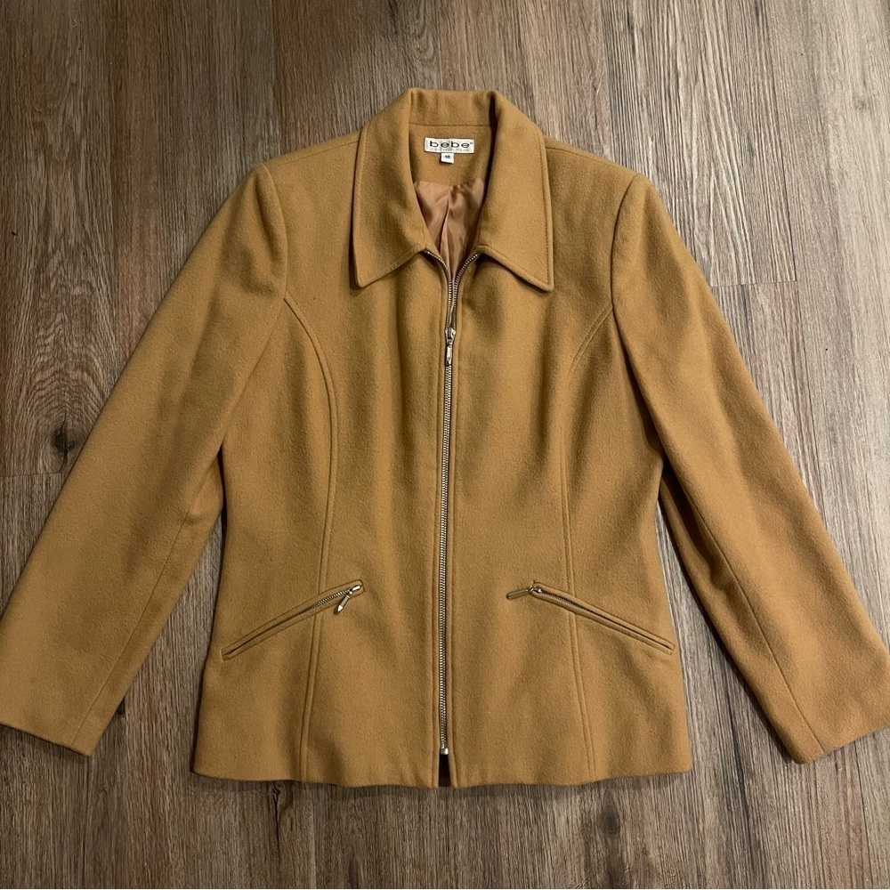 Vtg Bebe Jacket Coat Women’s Sz 10 Tan Quiet Luxury Old Money Full Zip Y2K 90s